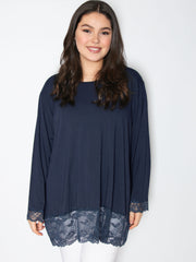 Langærmet bluse med blonde ærme og blonde forneden - Viskose Elastan by Bussola