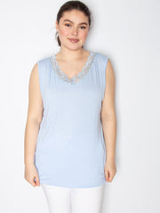 Top med blonde v-udskæring - Viskose Elastan by Bussola