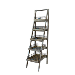 Reol m. 5 hylder og kurve, H170/L42/B70 cm natur by Chic Antique