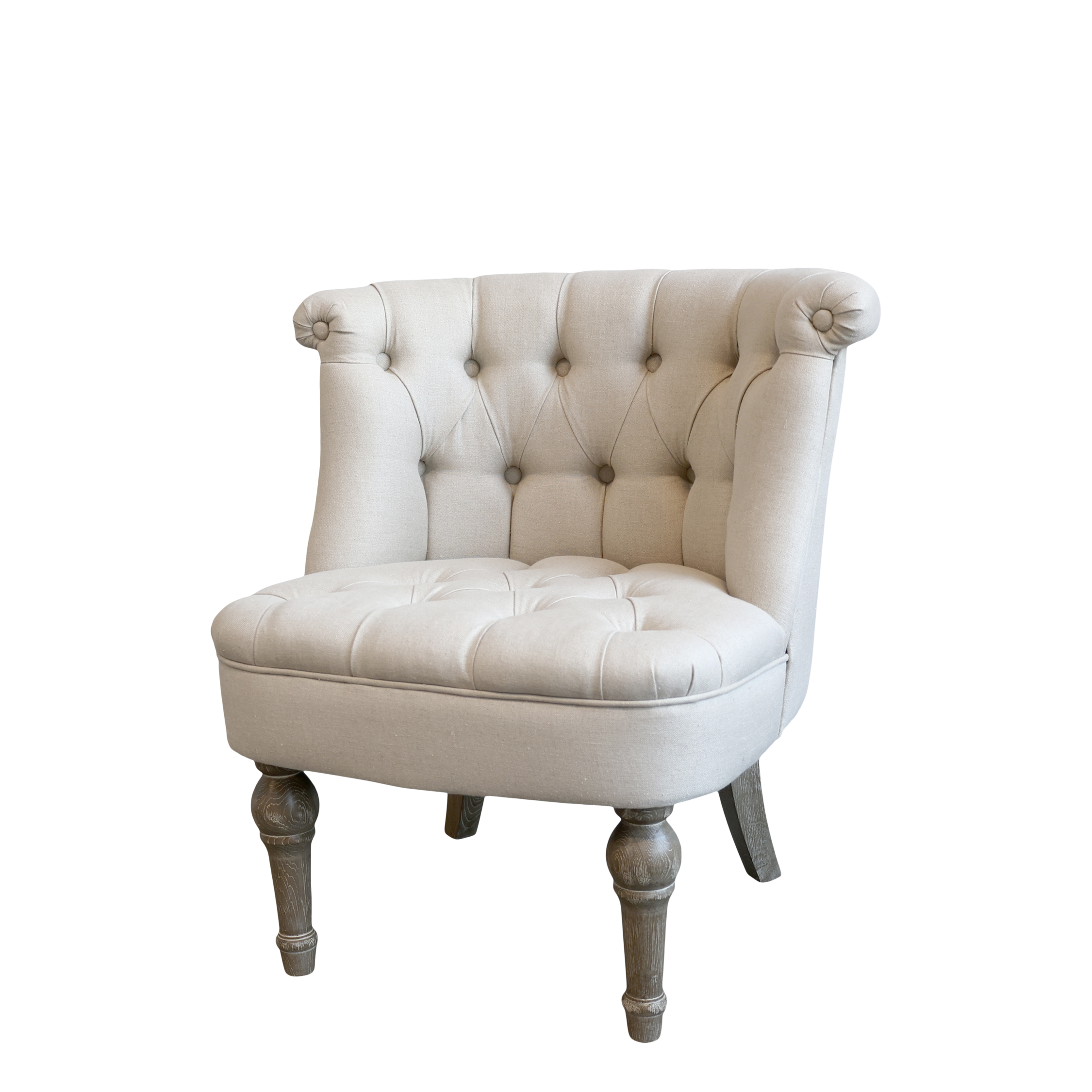 Fransk Lænestol i hørstof, H71/L67/B66 cm hør by Chic Antique