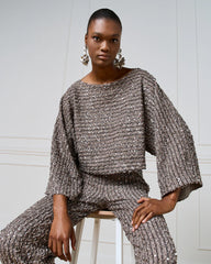 Access Langærmet top med pailletter og bådudskæring by Access Fashion