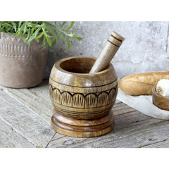 Tours Morter i træ m. udskæringer, 13 x Ø13 cm natur by Chic Antique