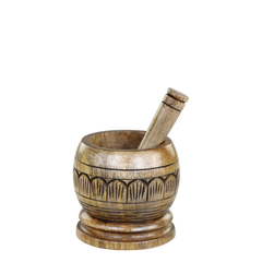 Tours Morter i træ m. udskæringer, 13 x Ø13 cm natur by Chic Antique