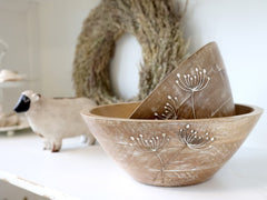 Tours skål med udskæring 10 x Ø30 cm Natur træ by Chic Antique