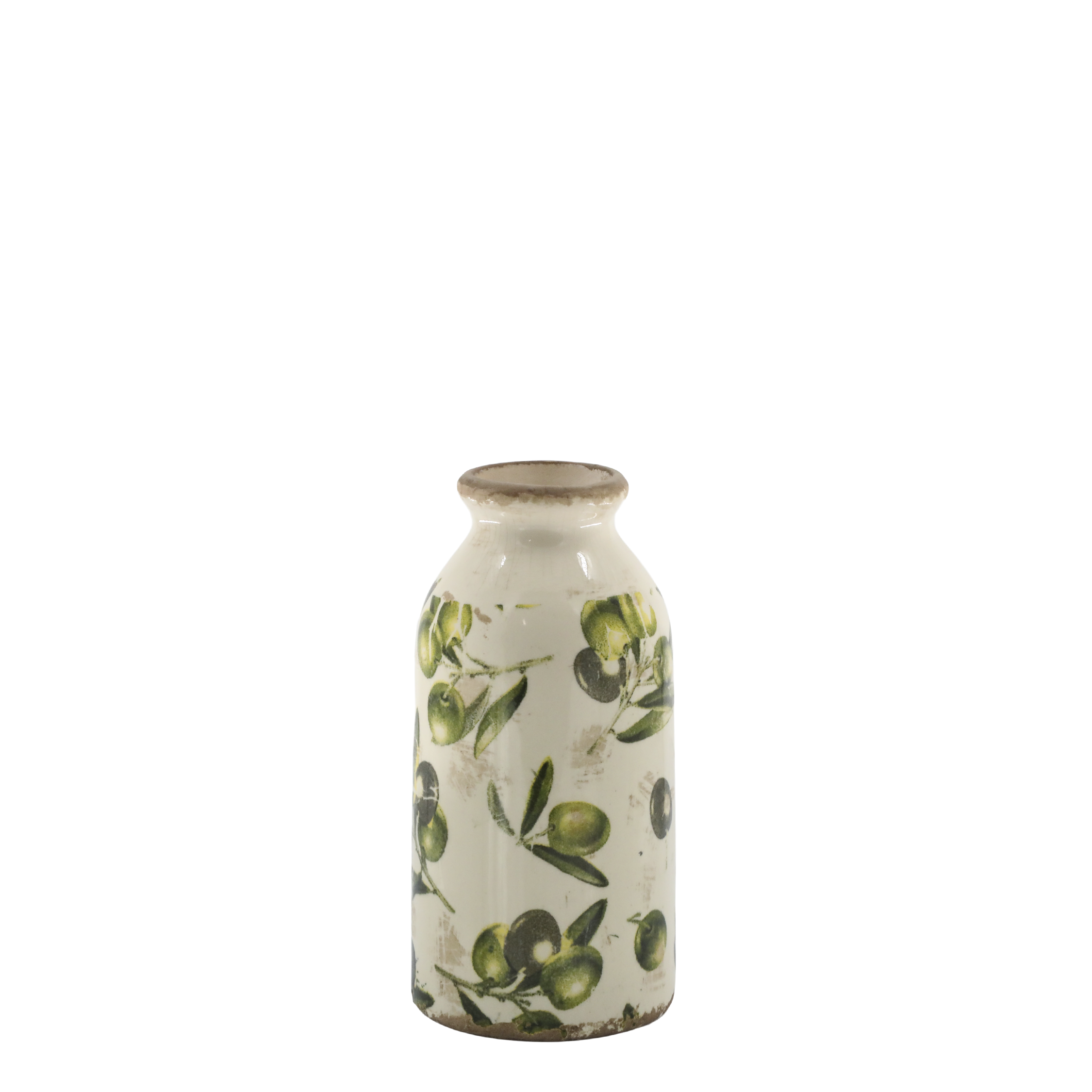Olive Bottle med olivemønster 15,5xØ7,5 cm creme by Chic Antique