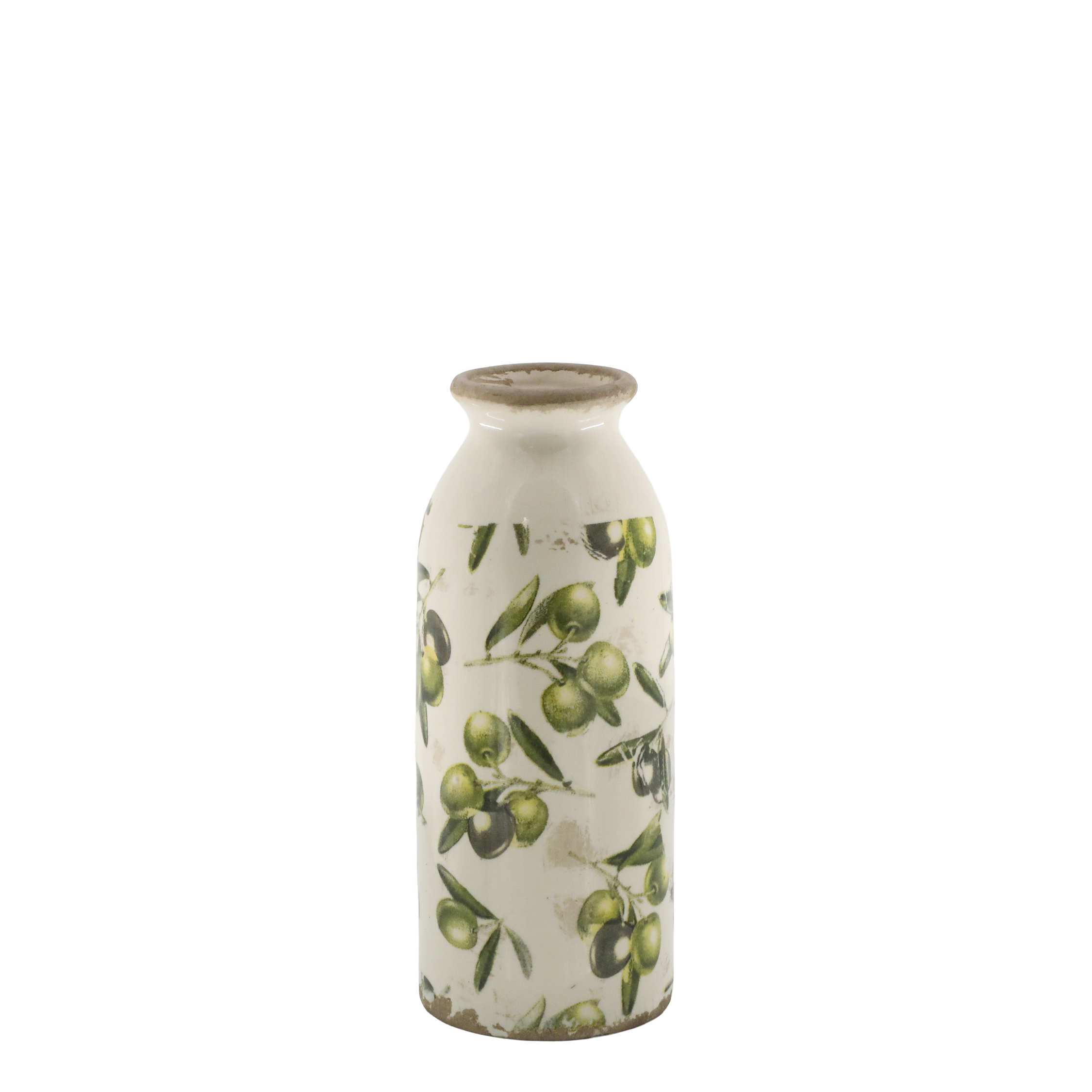 Olive Bottle m. olivenmønster 20x8 cm Cream by Chic Antique