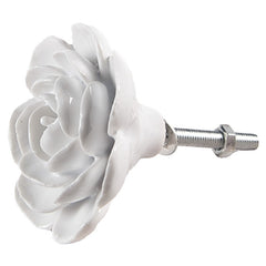 Door Knob Flower Ø 6x3 cm White Ceramic Furniture Knob by C&E