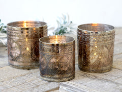 Fyrfadsstage "Hurricane" med mønster 10x9 cm, antique kobber by Chic Antique