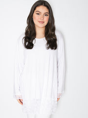 Langærmet bluse med blonde ærme og blonde forneden - Viskose Elastan by Bussola