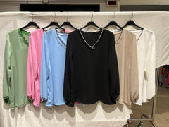 Bluse med kontrast syninger - Brystmål 140cm by Krone 1