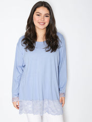 Langærmet bluse med blonde ærme og blonde forneden - Viskose Elastan by Bussola