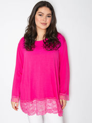 Langærmet bluse med blonde ærme og blonde forneden - Viskose Elastan by Bussola