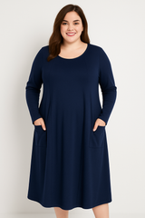 Kjole med store lommer - Brystmål 130cm - Bomuld Elastan by Today Fashion