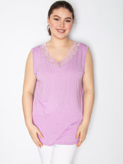 Top med blonde v-udskæring - Viskose Elastan by Bussola