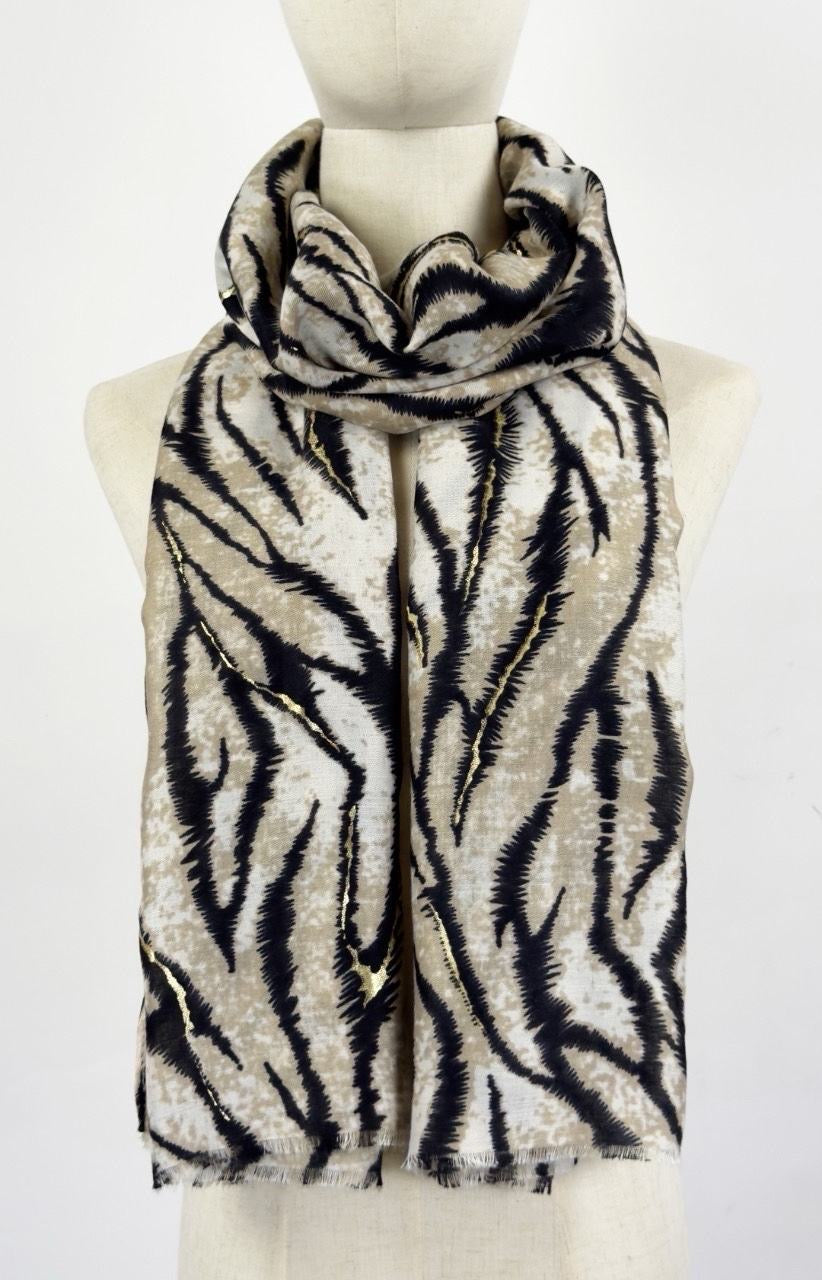 Tørklæde med dyreprint og guld striber by Katier