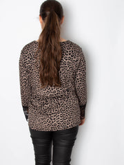 Langærmet bluse med leo print og blondeærme - Ingen returret by Krone 1