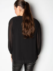 Bluse med blonde v udskæring by Krone 1