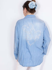 Denimlook skjorte med love bling - Str. 36-46 by Krone 1