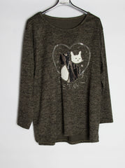 Meleret strikbluse med kattemotiv - Brystmål 130cm - Ingen returret - ITNOV24 by Krone 1