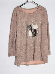 Meleret strikbluse med kattemotiv - Brystmål 130cm - Ingen returret - ITNOV24 by Krone 1