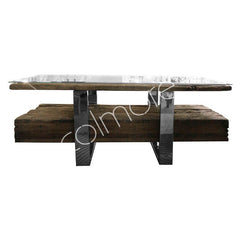 TV-bord i genbrugstræ med glasplade og stålben – 120x40x50 cm by CM