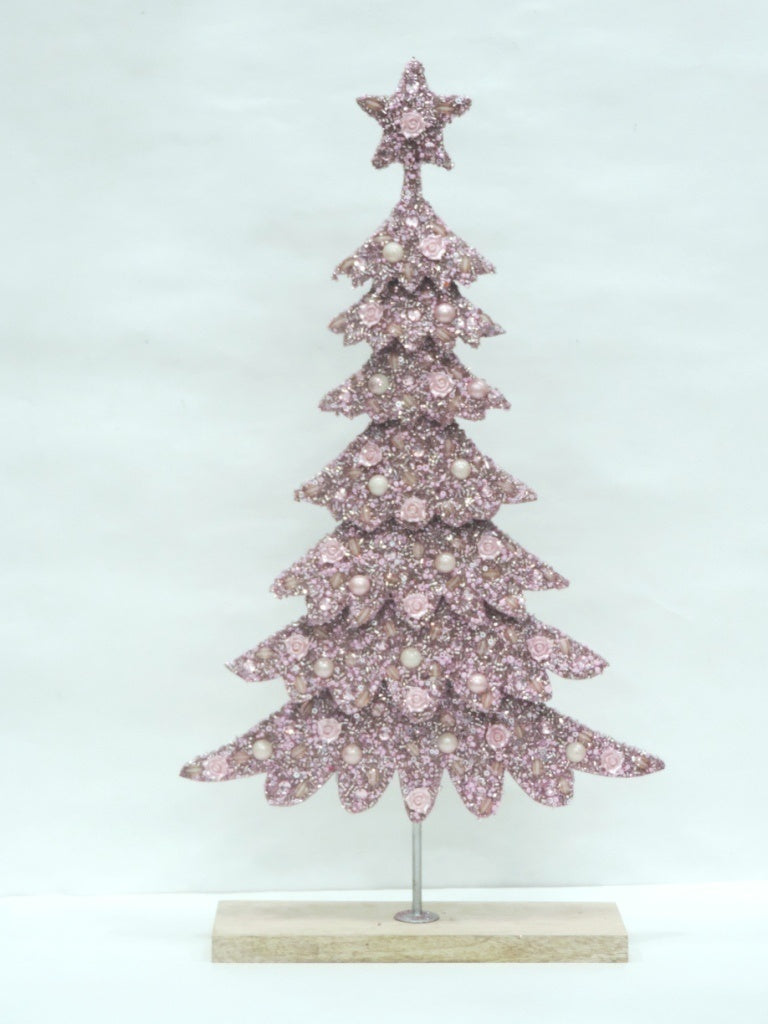 Pail.-Tree 50 cm – Rosefarvet juletræ med glitter og perledetaljer by Cormulder