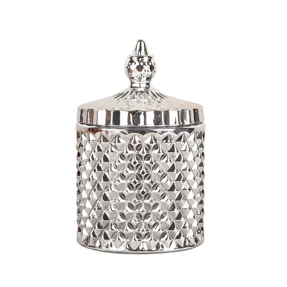 Sølv glaskrukke med låg 14x8,5 cm Elegant & dekorativ opbevaring by Krone 1 - Kina