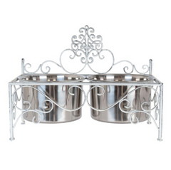 Hvid Hundeskål/Katteskål med Dekoration 41 x 22 x 31 cm by C&E