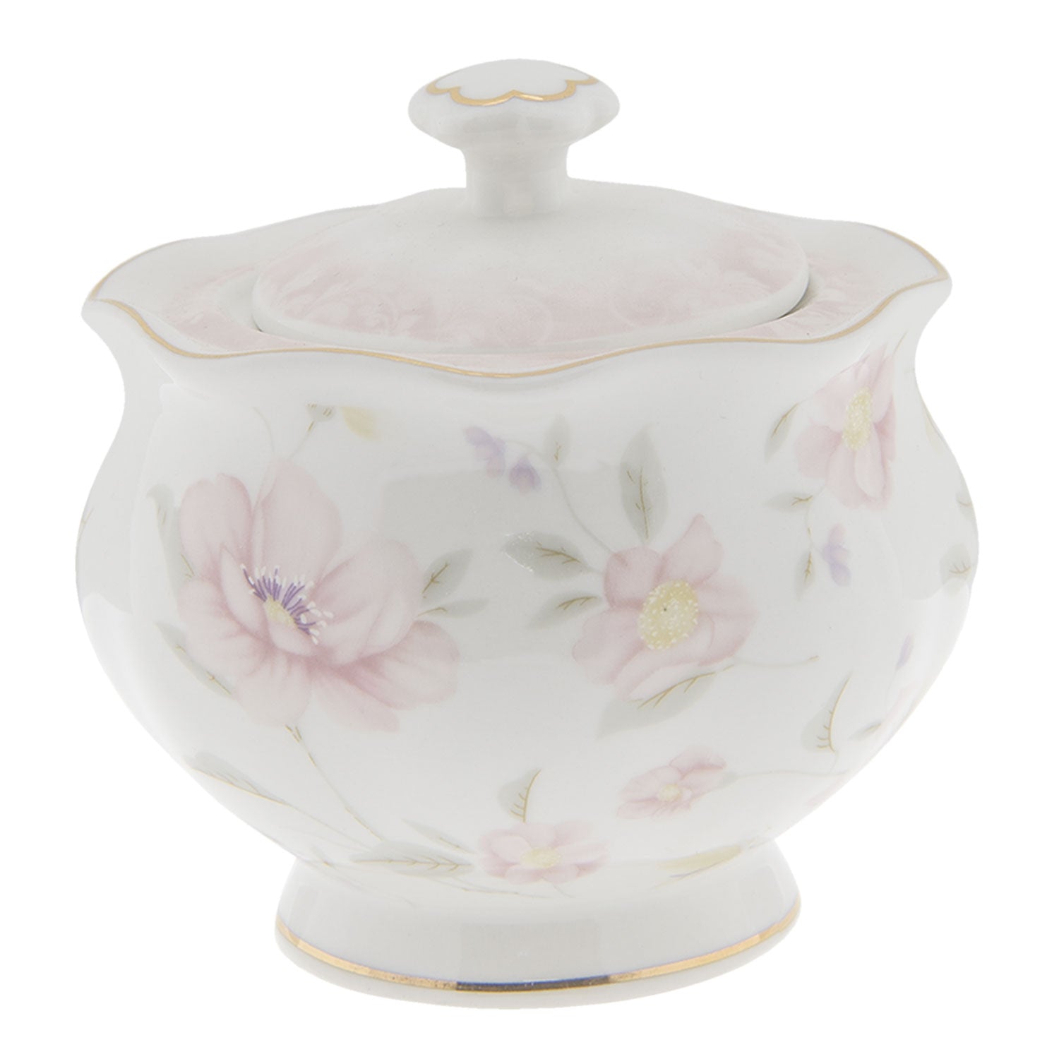 Sukkerskål med blomstermotiv og guld kant by C&E