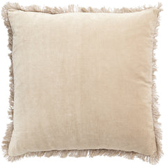 Sand Velvet Fringe Cushion by ByLiving