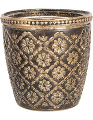 Brun fyrfadsstage i glas med blomster 9x9 cm romantisk og dekorativ lysestage by C&E