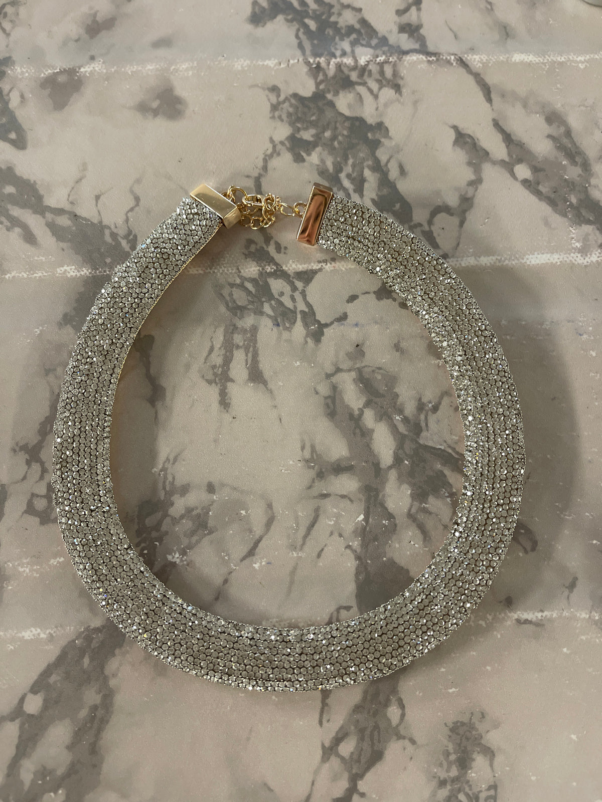 Rund bling halskæde med guld og sølv