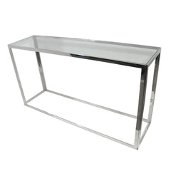 Konsolbord i glas og stål sølv 150x40x78cm
