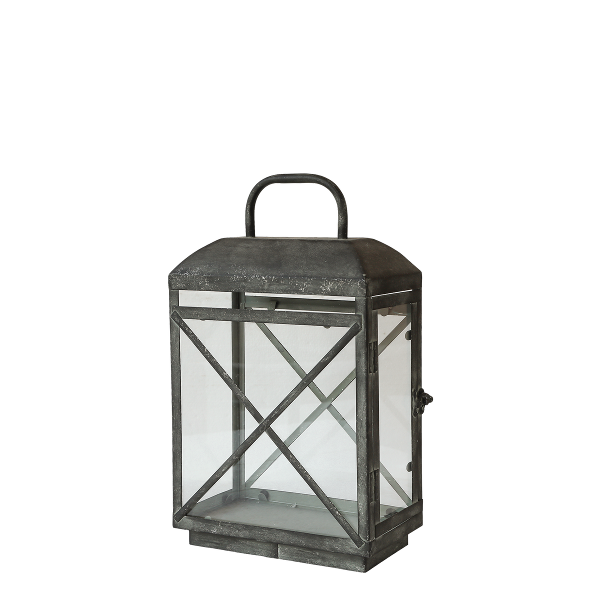 Lantern w. cross H39.5/L24/W14 cm antique zinc
