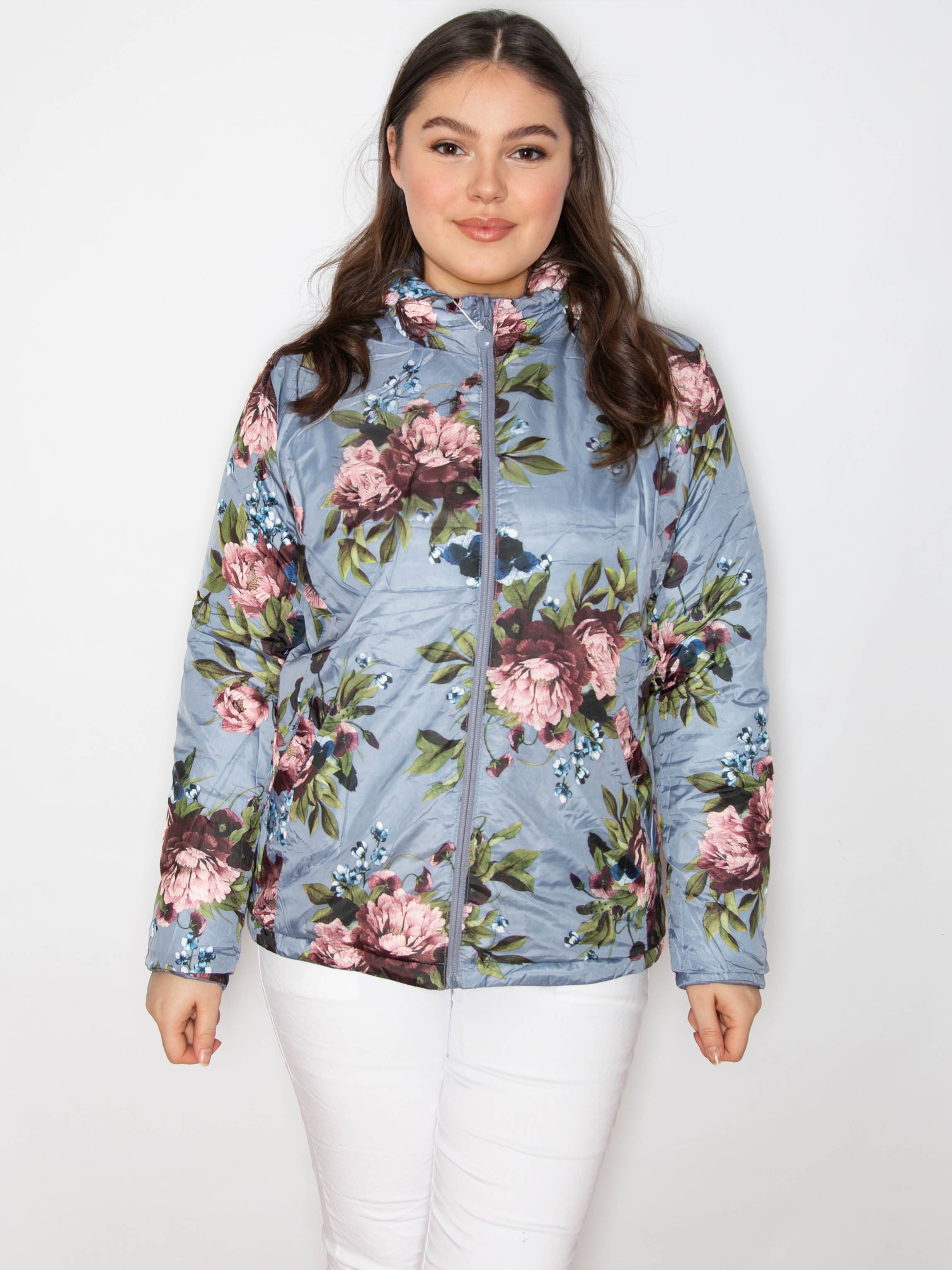 Vendbar jakke med blomster print