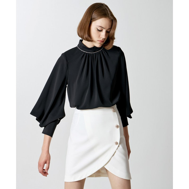 Access Fashion Blouse with rhinestones and sleeves black