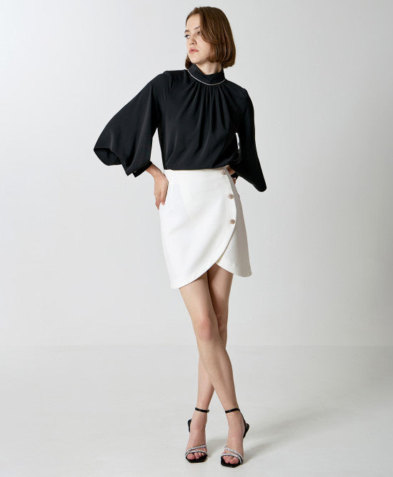 Access Fashion Blouse with rhinestones and sleeves black
