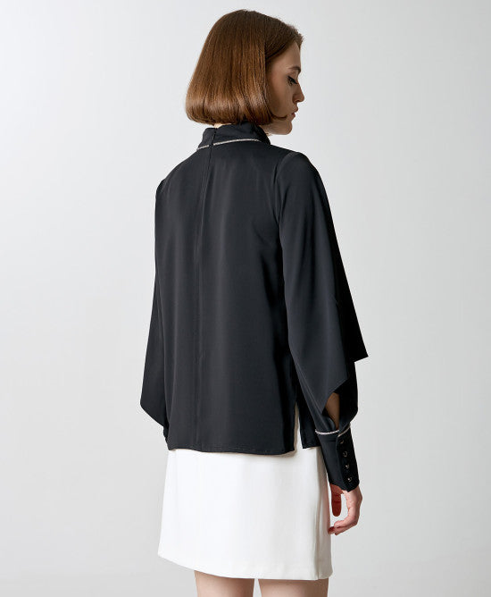 Access Fashion Blouse with rhinestones and sleeves black