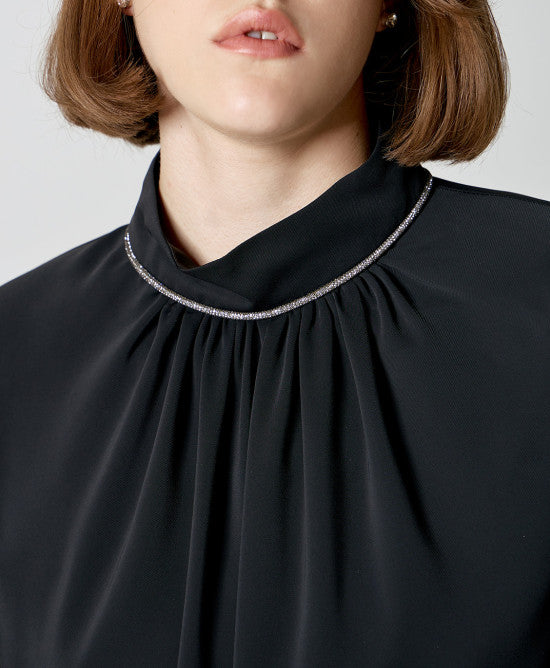 Access Fashion Blouse with rhinestones and sleeves black