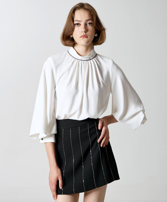 Access Fashion Blouse with rhinestones and sleeves black