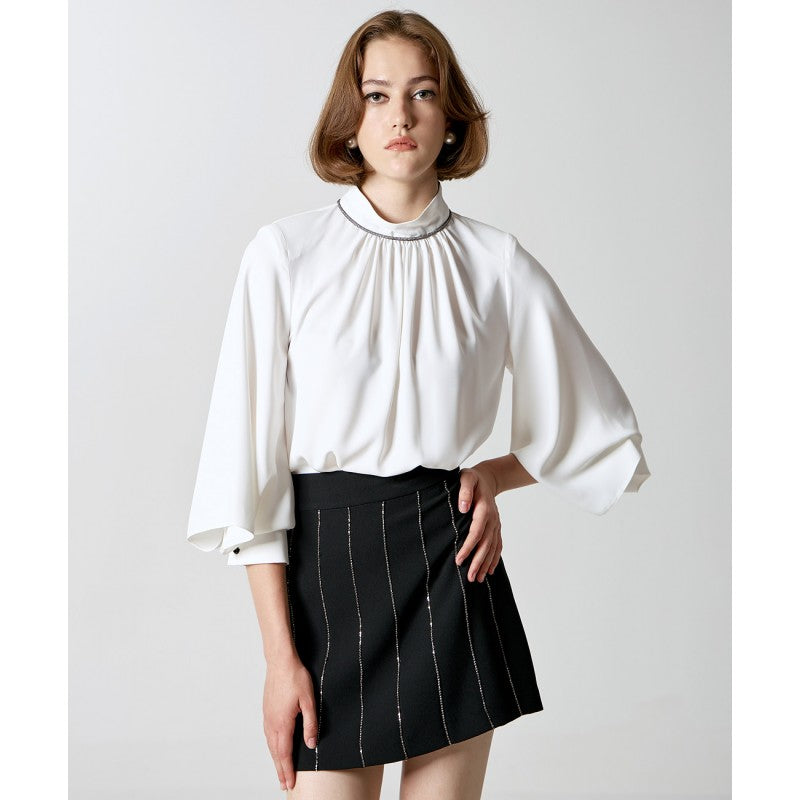 Access Fashion Blouse with rhinestones and sleeves black