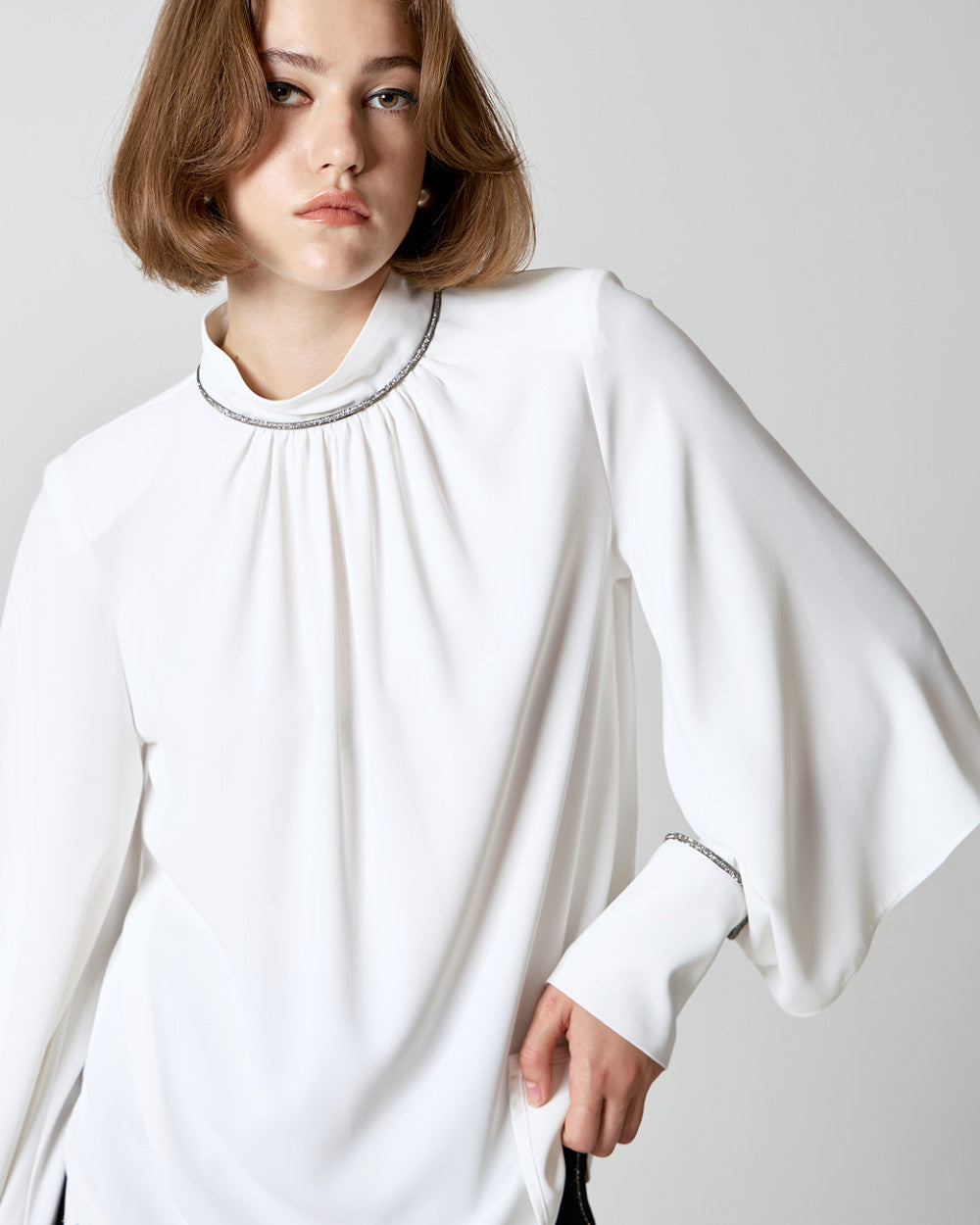 Access Fashion Blouse with rhinestones and sleeves black