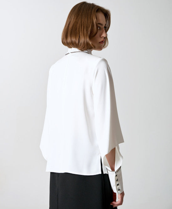 Access Fashion Blouse with rhinestones and sleeves black