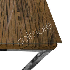 Column SET/2 sleeper wood w/ glass top ss 35x35x90cm