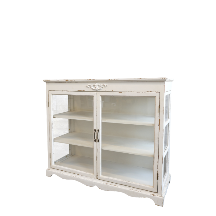 Gl. Skab m. 2 hylder og glaslåger 87,5x106x39 cm antique creme