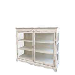 Gl. Skab m. 2 hylder og glaslåger 87,5x106x39 cm antique creme