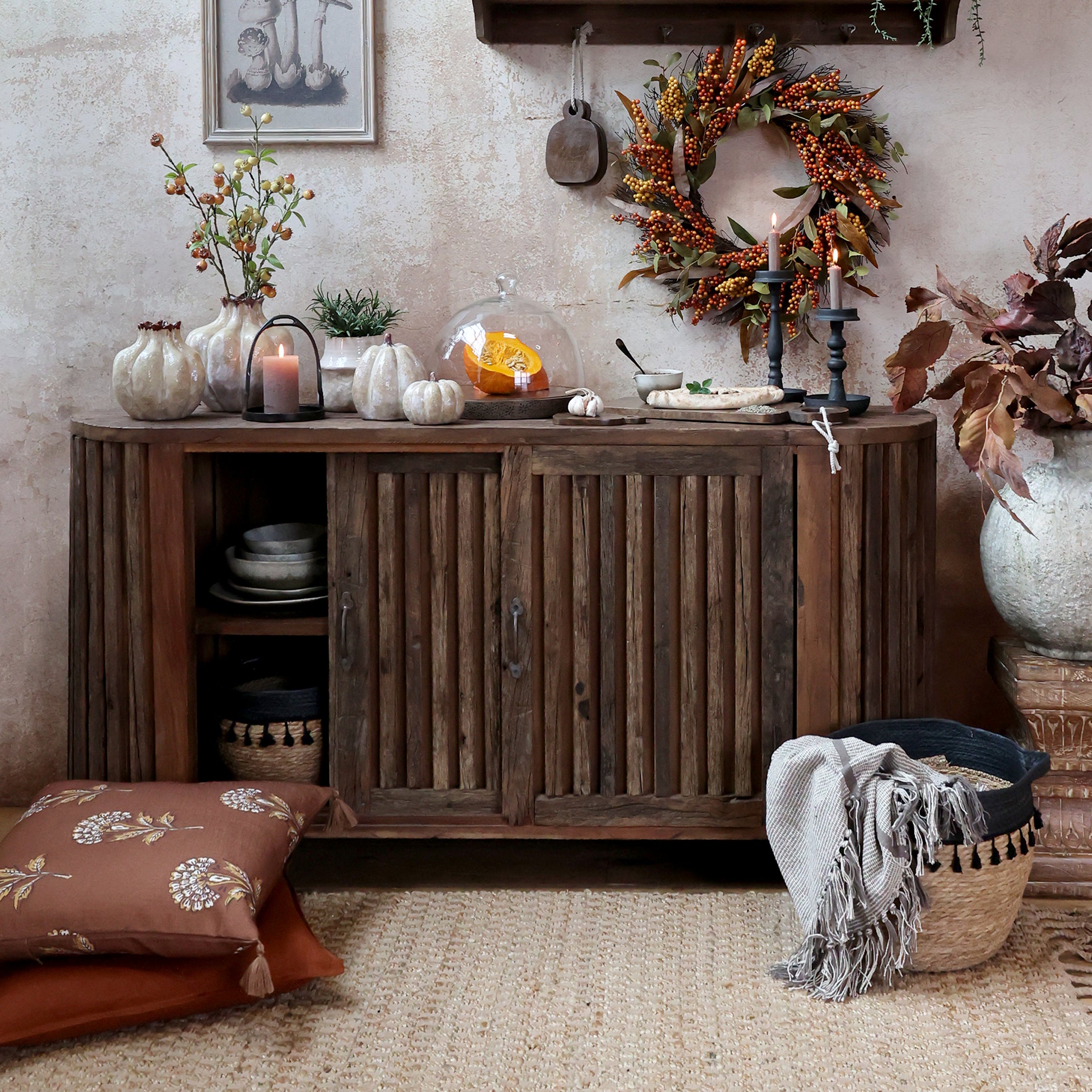 Grimaud Skænk m. riller & skydelåger, H77/L152/B44 cm natur by Chic Antique