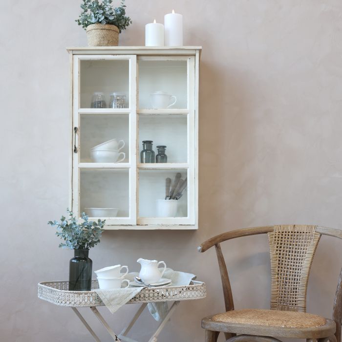 Skab til væg m. skydedøre 70x52x20cm antique creme