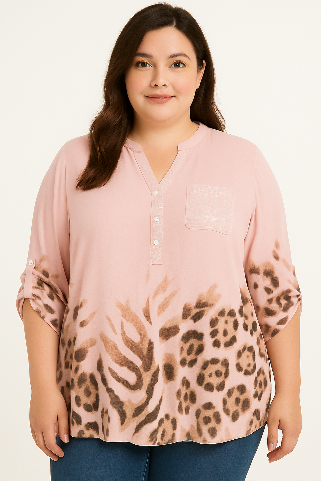 Skjorte med leopard og pailletter - Brystmål 130cm - Viskose