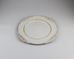 Fad med sølvkant og ornament, klart 35cm diam plast